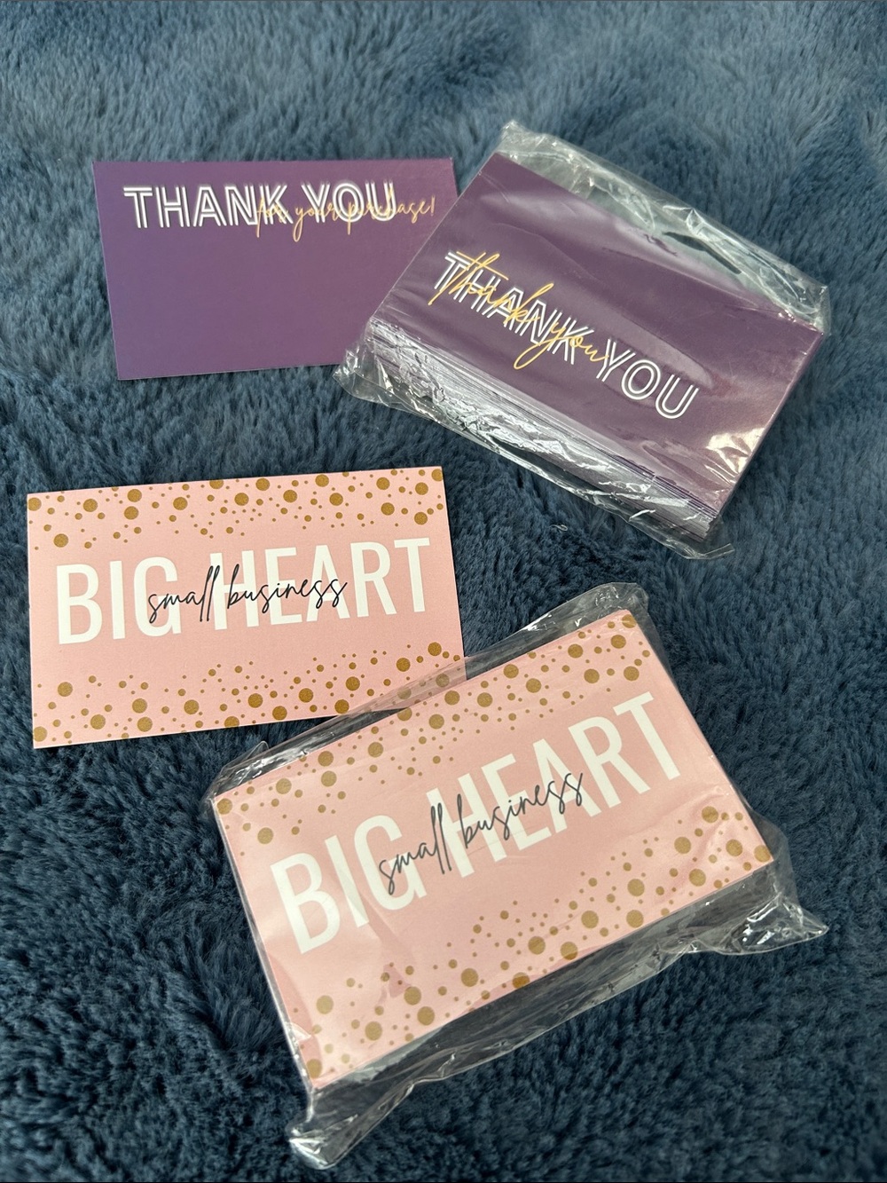 Thank You small business cards , Big Heart Greeting Card Set - Purple and Pink